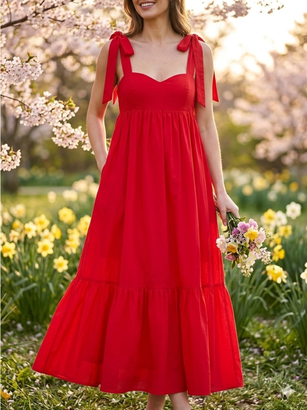 Bright Red Voluminous Babydoll Tiered Maxi Dress - XS EUC WORN ONCE!